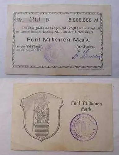 Banknote 5 Millionen Mark Lengenfeld Vogtland 1923