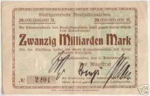 rare Banknote Inflation Neuhaldensleben 20 Mrd. 1923