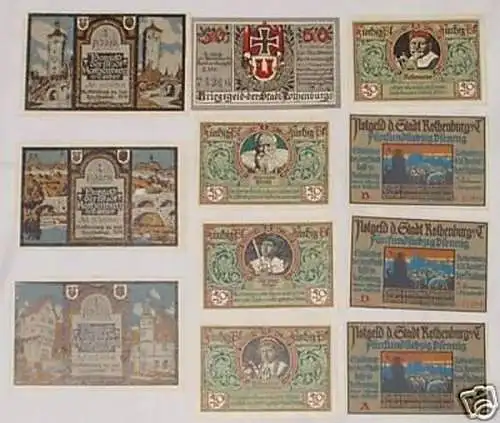 11 Banknoten Notgeld Stadt Rothenburg o.d. Tauber 1921