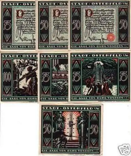 7 Banknoten Notgeld der Stadt Osterfeld in Westf. 1921