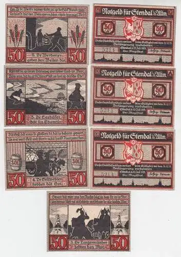 komplette Serie mit 7 Banknoten Notgeld Stadt Stendal 1921