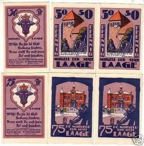 6 Banknoten Notgeld der Stadt Laage Mecklenburg um 1921