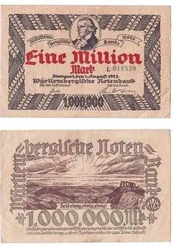 Banknote Inflation 1 Million Mark Stuttgart 1923