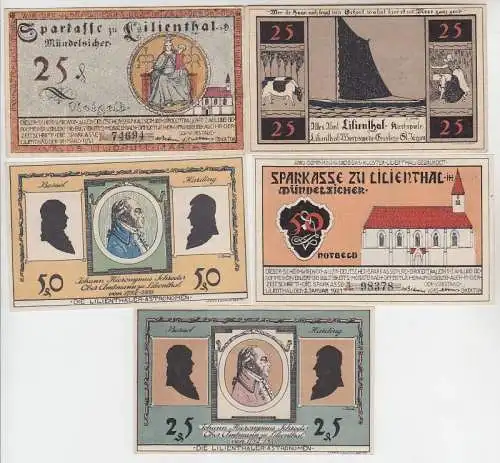 5 Banknoten Notgeld Sparkasse zu Lilienthal 1921