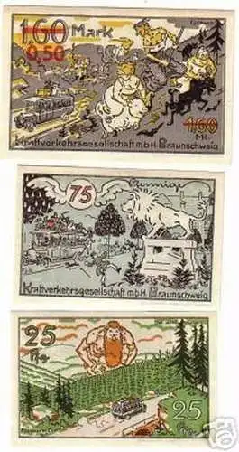 4 Banknoten Notgeld Kraftverkehrsgesell. Braunschweig