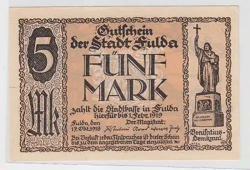 5 Mark Banknote Stadtkasse in Fulda 1918