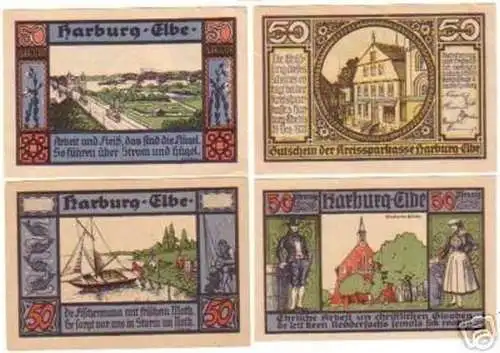 4 Banknoten Notgeld Kreissparkasse Harburg Elbe 1921