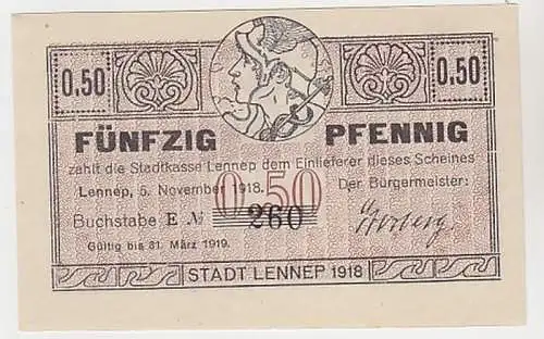 50 Pfennig Banknote Notgeld StadtLennep 1918