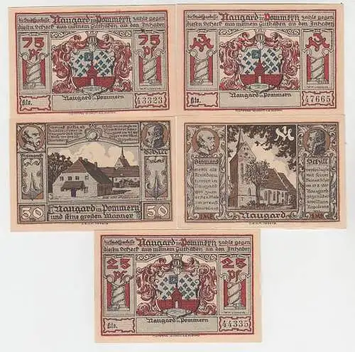 kompl. Serie mit 5 Banknoten Notgeld Stadt Naugard in Pommern um 1922