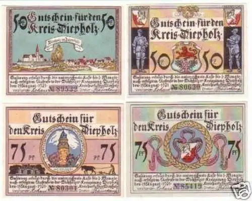 4 Banknoten Notgeld der Kreis Diepholz 1921