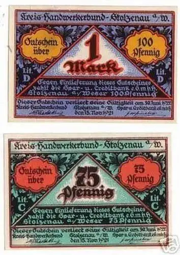 2 Banknoten Notgeld Kreishandwerkerbund Stolzenau 1921