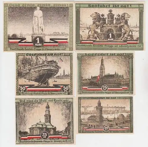 Serie mit 6 Banknoten Notgeld Hamburg Kultur und Sportwoche 1921