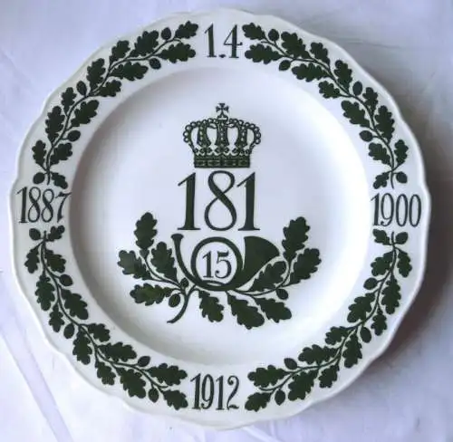 Meissen Porzellanteller 15.Königlich Sächsisches Infanterie-Regiment Nr.181 1912