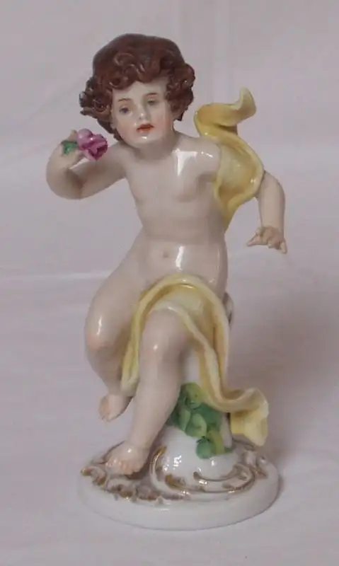 Porzellan Figur Scheibe Alsbach Mädchen m. Rose um 1910 0