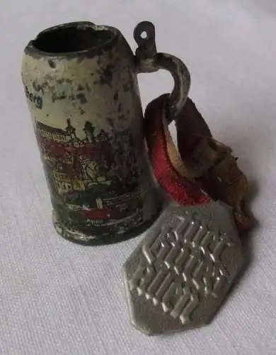 seltener Mini Souvenir Maßkrug Nürnberg mit Plakette Tuet Gutes allen (134684)