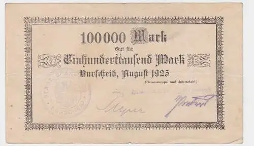 100000 Mark Banknote Burscheid städtische Sparkasse 1923 (122304)