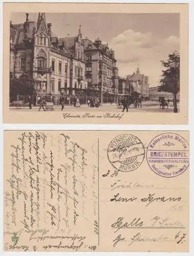 79756 Ak Chemnitz Partie am Bahnhof Stempel Seeflugstation Flensburg 1918