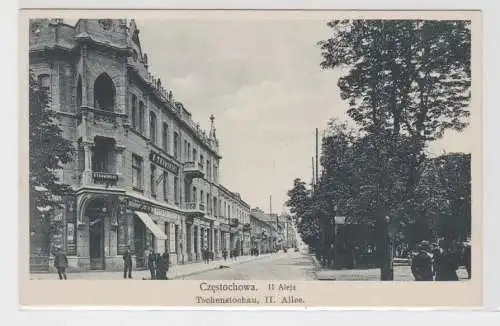 83960 Ak Tschenstochau II. Allee mit Geschäften um 1920