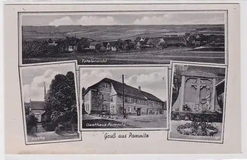 88757 Mehrbild Ak Gruß aus Pomnitz Gasthaus, Kriegerdenkmal um 1940