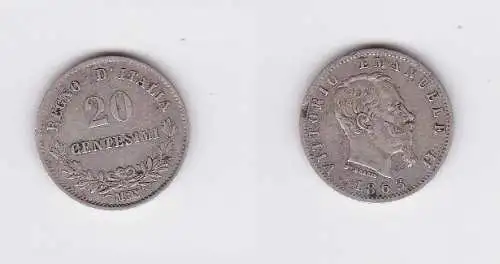 20 Centesimi Silber Münze Italien 1863 M (119599)