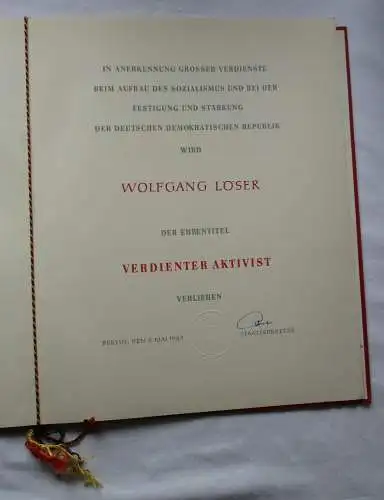 DDR Urkunde Verdienter Aktivist 1969 Unterschrift Rudolf Rost Bartel 54 (135162)