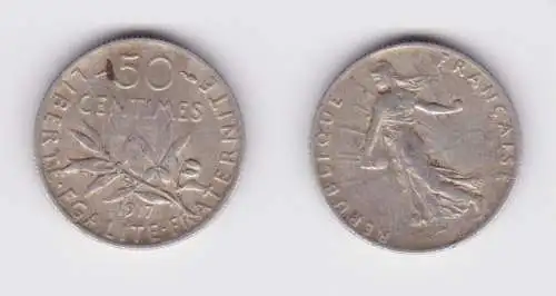 50 Centimes Silber Münze Frankreich 1917 ss (132619)