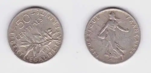 50 Centimes Silber Münze Frankreich 1917 ss (131346)