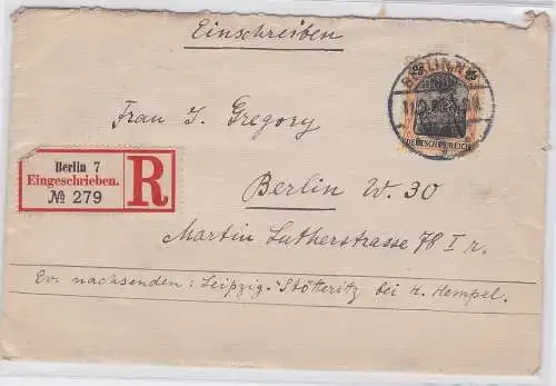 74495 seltener Einschreiben Brief nach Berlin 1908