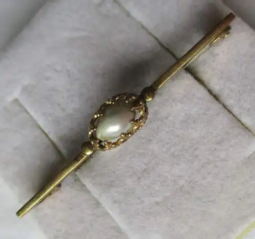 elegante goldfarbene Brosche Anstecknadel mit Perle (133917)