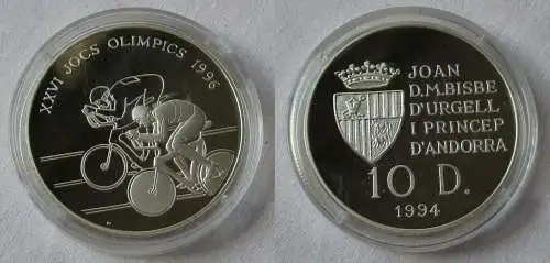 10 Diners Silber Münze Andorra Olympiade 1996 Atlanta Radfahrer 1994 (134112)