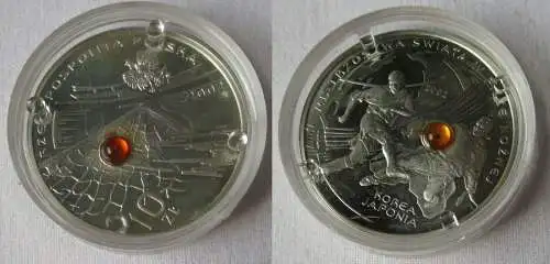 10 Zloty Silber Münze Polen Fußball WM Japan / Korea 2002 Bernstein PP (134202)