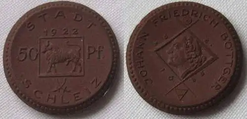 50 Pfennig Porzellan Münze Notgeld Stadt Schleiz 1922 Johann F. Böttger (108078)