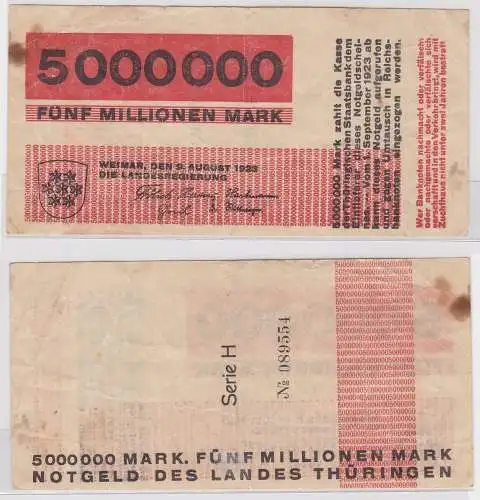 5 Millionen Mark Banknote Landesregierung Weimar 9.8.1923 (159553)