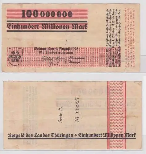 100 Millionen Mark Banknote Landesregierung Weimar 9.8.1923 (152524)