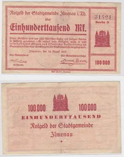 100000 Mark Banknote Notgeld der Stadtgemeinde Ilmenau 14.8.1923 (157368)