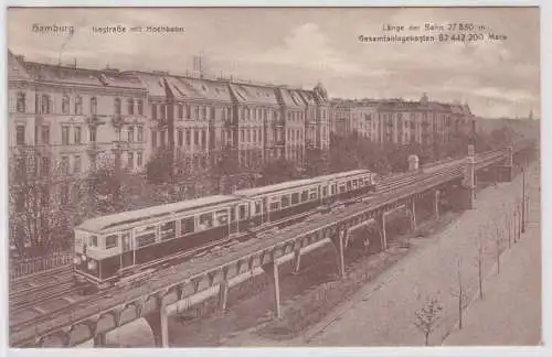 900116 Ak Hamburg - Isestraße mit Hochbahn - Länge der Bahn 27850m 1912