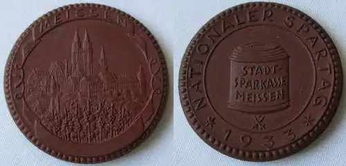 Porzellanmedaille Nationaler Spartag  Stadtsparkasse Meissen 1933 (158181)