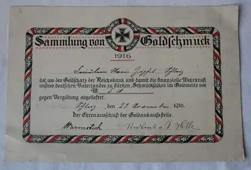 Urkunde zur Sammlung von Goldschmuck Goldankaufsstelle Gera 1916 (113272)