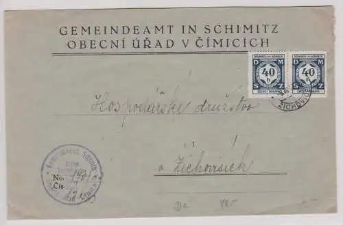 901132 Brief Böhmen Mähren Gemeindeamt in Schimitz nach Prag 1943