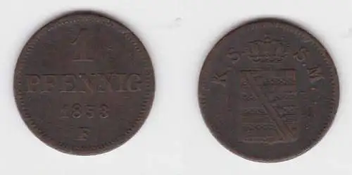 1 Pfennig Kupfer Münze Sachsen 1853 F ss (141607)