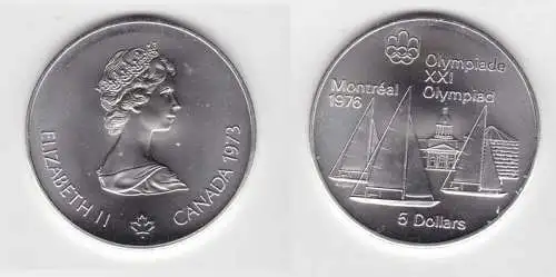 5 Dollar Silber Münze Canada Kanada Olympiade Montreal Segelboote 1973 (119796)