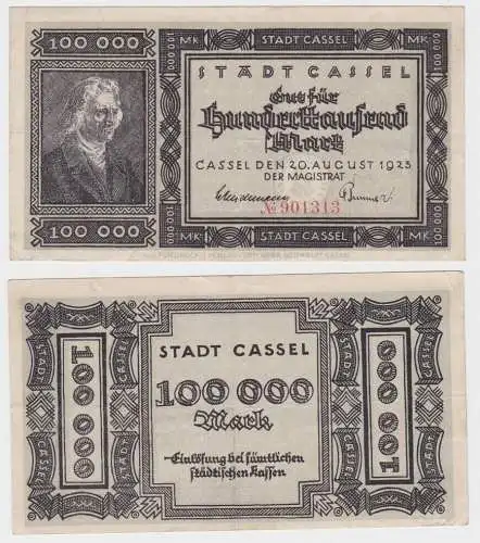 100000 Mark Banknote Inflation Stadt Cassel 20.08.1923 (140221)