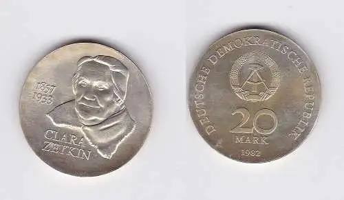 DDR Gedenk Münze 20 Mark Clara Zetkin 1982 Stempelglanz (128908)