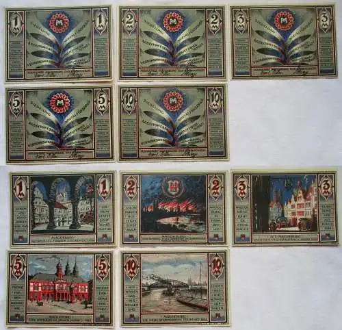 1, 2, 3, 5 und 10 Mark Banknoten Notgeld MIAMA Magdeburg 1922 (134763)