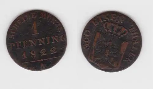 1 Pfennig Bronze Münze Preussen 1822 A  f.ss (151365)