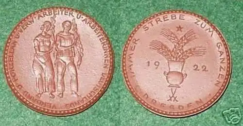 schöne Porzellanmedaille Porzellan Verband Dresden 1922