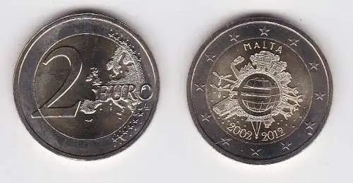 2 Euro Bi-Metall Münze Malta 2012 10 Jahre Euro-Bargeld (167308)