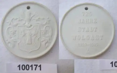 DDR Porzellan Medaille 725 Jahre Stadt Wolgast 1257-1982