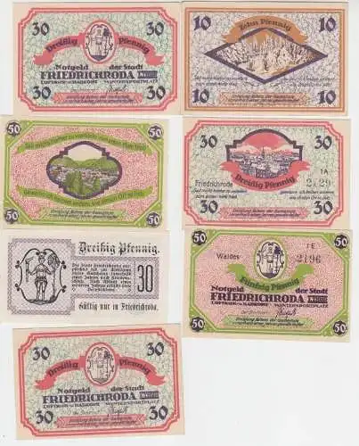 7 Banknoten Notgeld Stadt Friedrichroda 1917 bis etwa 1920