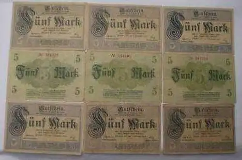 9 x 5 Mark Banknoten Stadt Plauen im Vogtland 1918